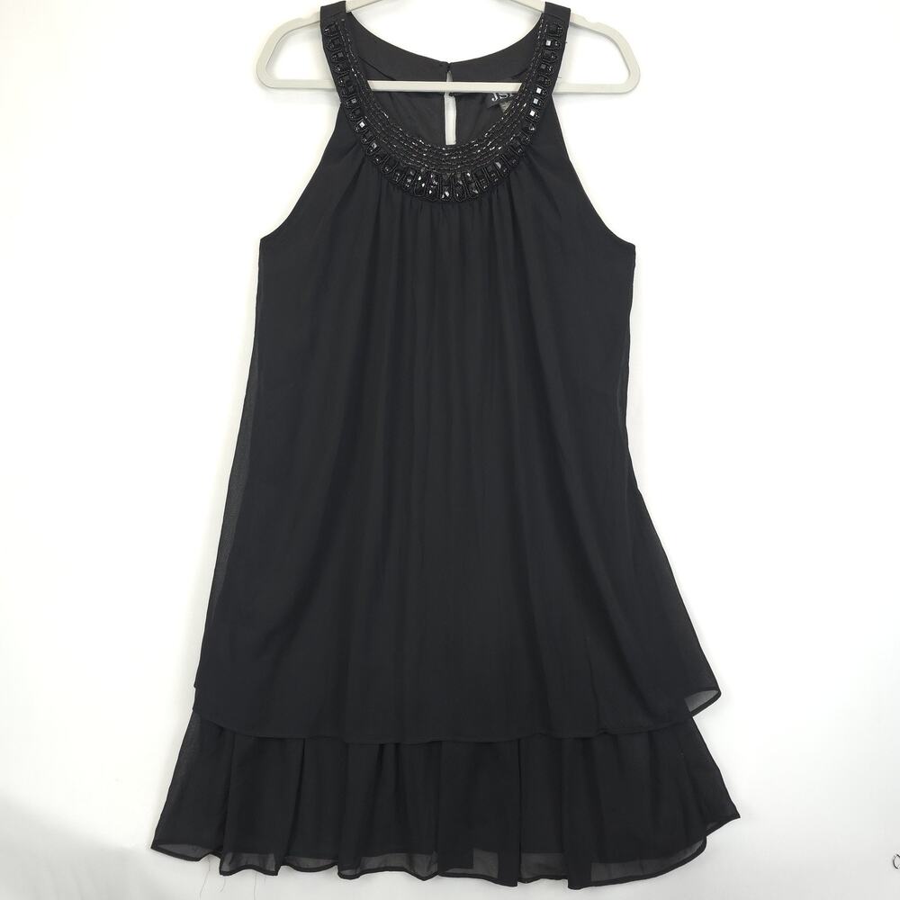JSP Dress Womens Large‎ Beaded Neck Sleeveless Tiered Chiffon Cocktail Party